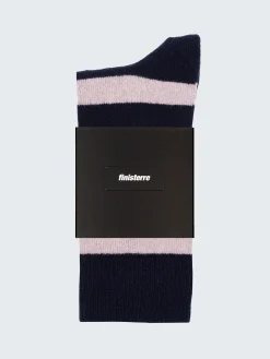 Discount Finisterre Classic Wool Striped Sock Navy/PinkSmoke