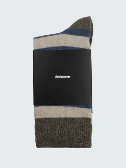 Shop Finisterre Classic Wool Striped Sock Olive/Oatmeal/CoastalFjord