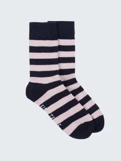 Discount Finisterre Classic Wool Striped Sock Navy/PinkSmoke