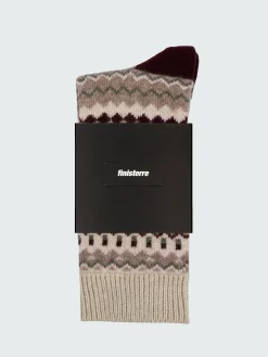 Shop Finisterre Fair Isle Pattern Sock Oatmeal/Olive/BlackCherry