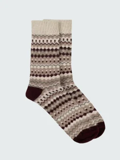 Shop Finisterre Fair Isle Pattern Sock Oatmeal/Olive/BlackCherry