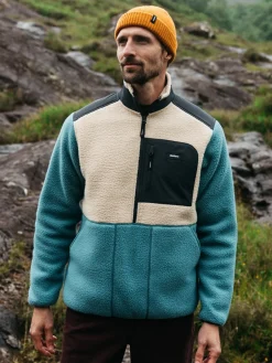 Best Finisterre Men's Bolster 1/4 Zip Fleece OceanStorm/Oatmeal