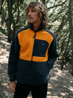 New Finisterre Men's Bolster 1/4 Zip Fleece Navy/HarvestGold