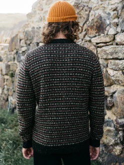 New Finisterre Men's Bowers Sweater Black/Rosewood/WillowGreen