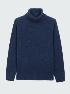 Hot Finisterre Men's Fishermans Roll Neck Knit Sweater Navy