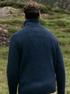 Hot Finisterre Men's Fishermans Roll Neck Knit Sweater Navy