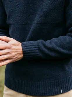 Hot Finisterre Men's Fishermans Roll Neck Knit Sweater Navy