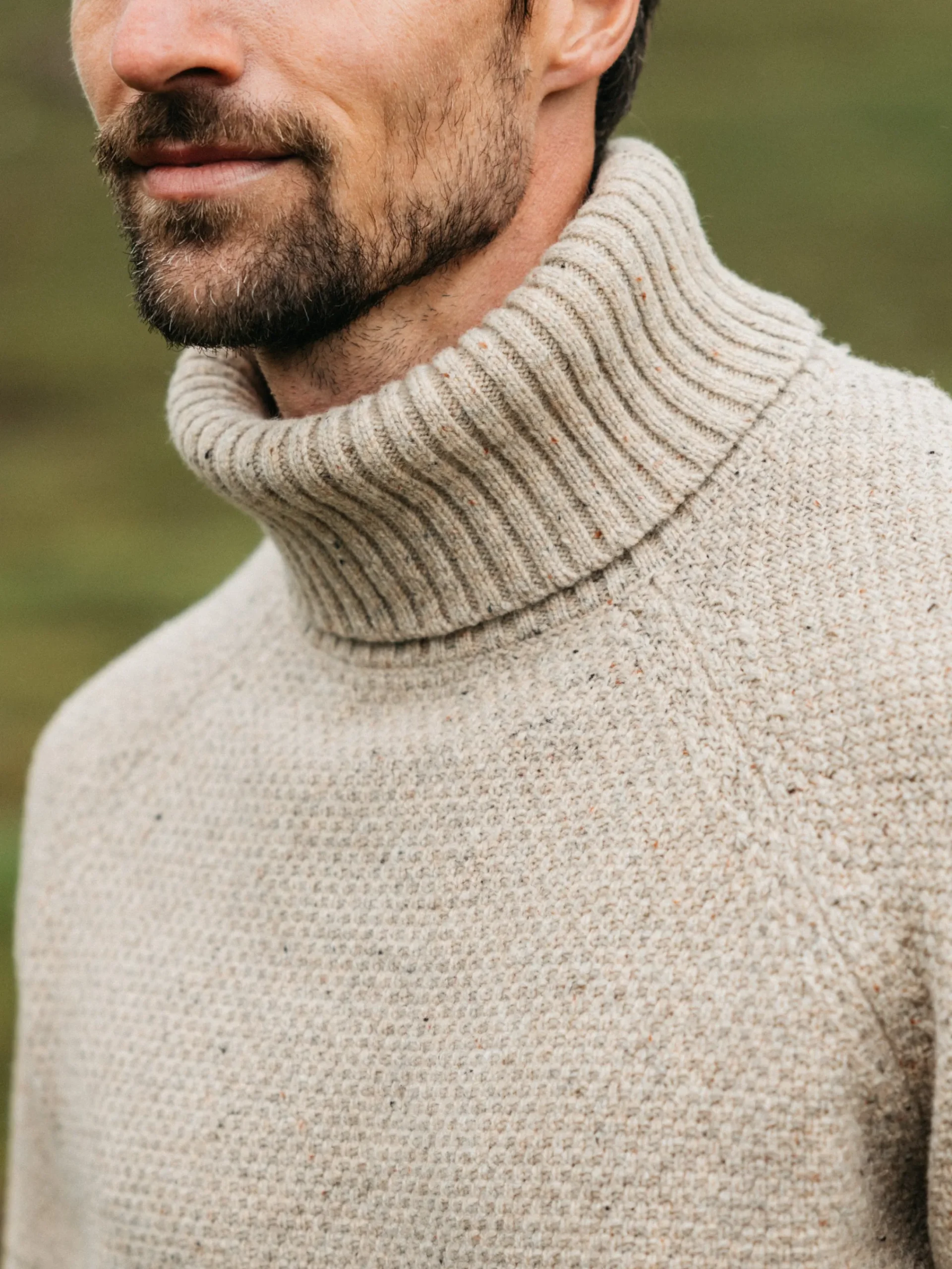 Cheap Finisterre Men's Fishermans Roll Neck Knit Sweater Oatmeal
