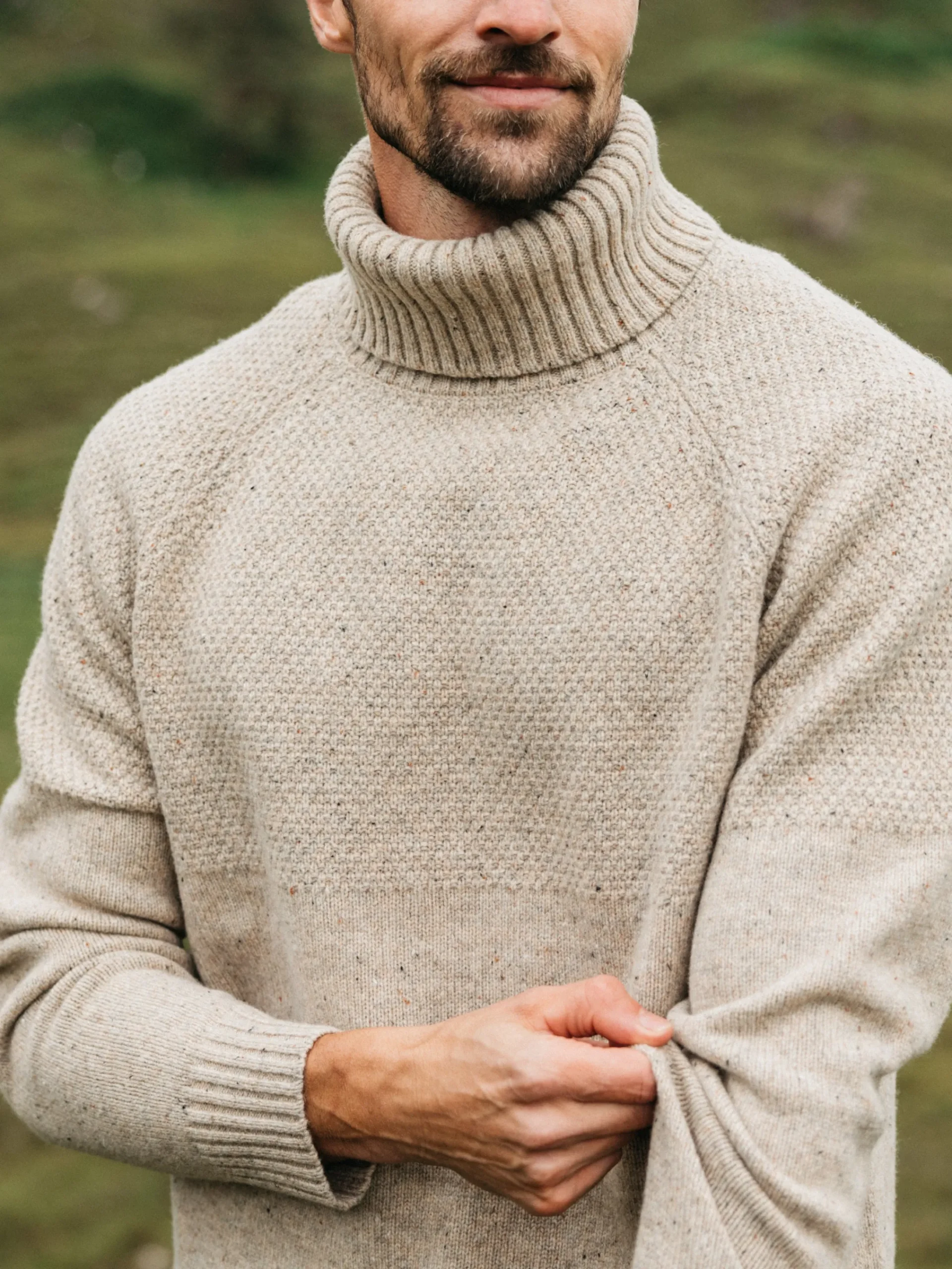 Cheap Finisterre Men's Fishermans Roll Neck Knit Sweater Oatmeal