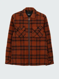 Cheap Finisterre Men's Garrick Zip Overshirt DarkRosewoodCheck