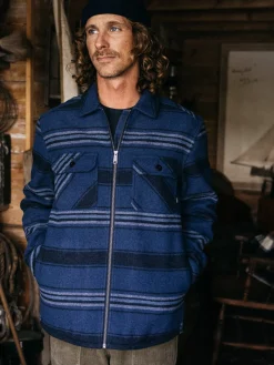 Shop Finisterre Men's Garrick Zip Overshirt NavyStripe