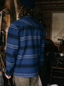 Shop Finisterre Men's Garrick Zip Overshirt NavyStripe