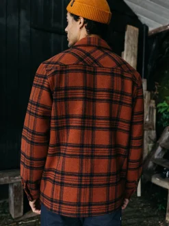 Cheap Finisterre Men's Garrick Zip Overshirt DarkRosewoodCheck
