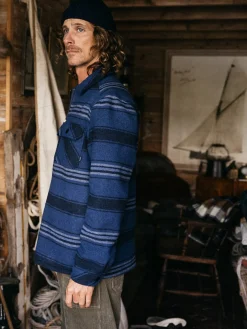 Shop Finisterre Men's Garrick Zip Overshirt NavyStripe