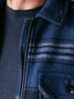 Shop Finisterre Men's Garrick Zip Overshirt NavyStripe
