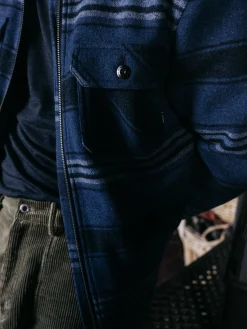Shop Finisterre Men's Garrick Zip Overshirt NavyStripe