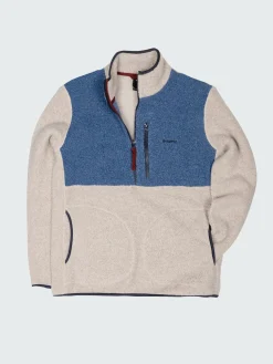 Discount Finisterre Men's Hegen 1/4 Zip Wool Fleece CoastalFjord/Oatmeal