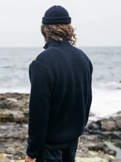 Shop Finisterre Men's Hegen 1/4 Zip Wool Fleece WillowGreen/Navy