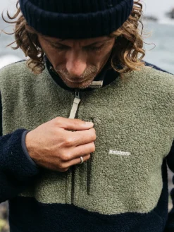 Shop Finisterre Men's Hegen 1/4 Zip Wool Fleece WillowGreen/Navy