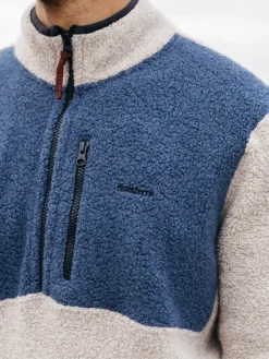 Discount Finisterre Men's Hegen 1/4 Zip Wool Fleece CoastalFjord/Oatmeal