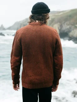 Fashion Finisterre Men's Needus Patched Crew Knit Sweater DarkRosewood
