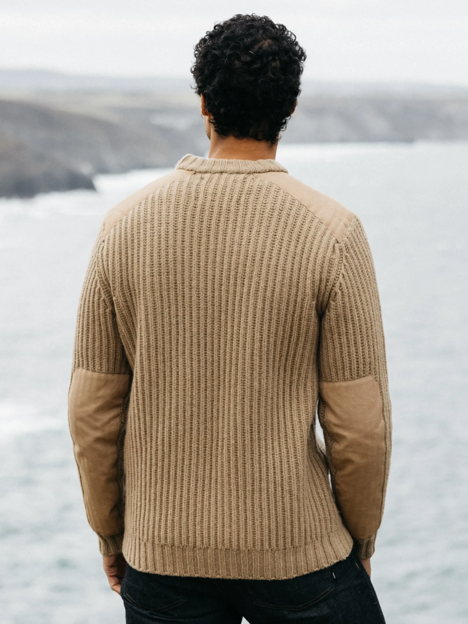 Best Sale Finisterre Men's Needus Patched Crew Knit Sweater Flint
