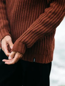Fashion Finisterre Men's Needus Patched Crew Knit Sweater DarkRosewood