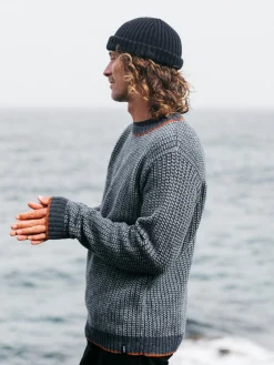 Discount Finisterre Men's Selfost Nordic Patterned Crew Sweater Navy/Sky/DarkRosewood