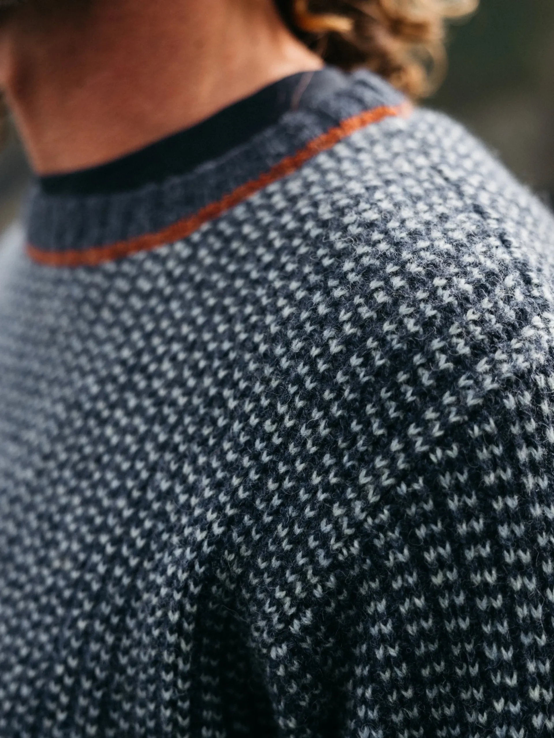 Discount Finisterre Men's Selfost Nordic Patterned Crew Sweater Navy/Sky/DarkRosewood