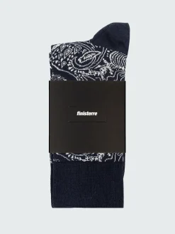 Shop Finisterre Tidelands Lightweight Sock PaisleyNavy/Ecru