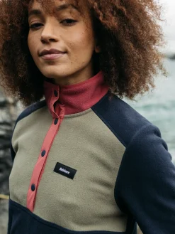 Cheap Finisterre Women's Axiom 1/4 Snap Fleece Navy/Rouge/WillowGreen