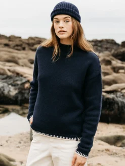 Clearance Finisterre Women's Blanket Stitch Taran Sweater Navy