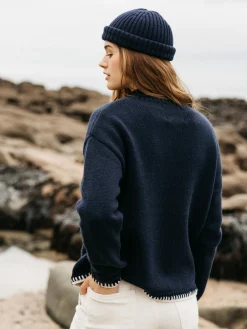 Clearance Finisterre Women's Blanket Stitch Taran Sweater Navy