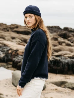 Clearance Finisterre Women's Blanket Stitch Taran Sweater Navy