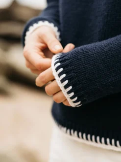 Clearance Finisterre Women's Blanket Stitch Taran Sweater Navy