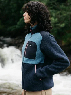 Outlet Finisterre Women's Bolster 1/4 Zip Fleece Navy/OceanStorm/HeatherMist