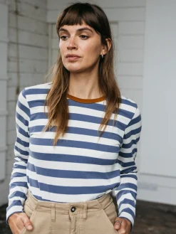 Discount Finisterre Women's Eldon Long Sleeve T-Shirt CoastalFjord/Ecru