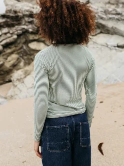 Shop Finisterre Women's Eldon Long Sleeve T-Shirt PineShadow/Ecru/TeaGreen
