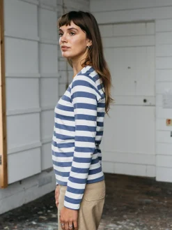 Discount Finisterre Women's Eldon Long Sleeve T-Shirt CoastalFjord/Ecru