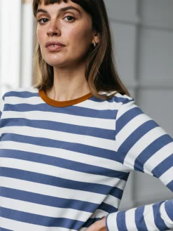 Discount Finisterre Women's Eldon Long Sleeve T-Shirt CoastalFjord/Ecru