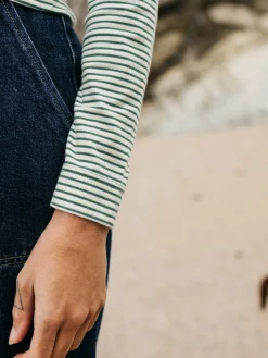 Shop Finisterre Women's Eldon Long Sleeve T-Shirt PineShadow/Ecru/TeaGreen
