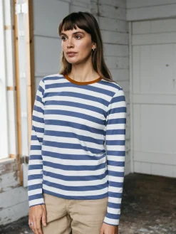 Discount Finisterre Women's Eldon Long Sleeve T-Shirt CoastalFjord/Ecru