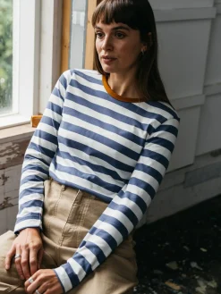 Discount Finisterre Women's Eldon Long Sleeve T-Shirt CoastalFjord/Ecru