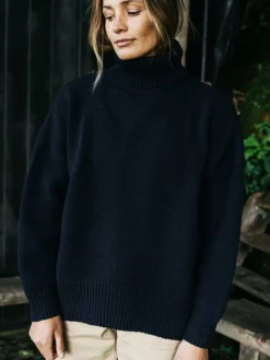 Store Finisterre Women's Eyre Roll Neck Knit Sweater Navy