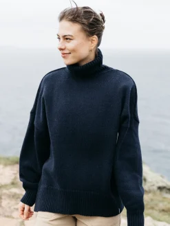 Store Finisterre Women's Eyre Roll Neck Knit Sweater Navy