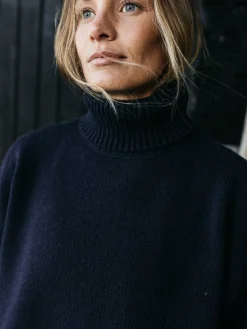 Store Finisterre Women's Eyre Roll Neck Knit Sweater Navy