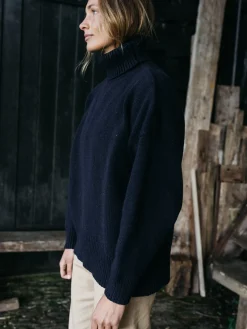 Store Finisterre Women's Eyre Roll Neck Knit Sweater Navy