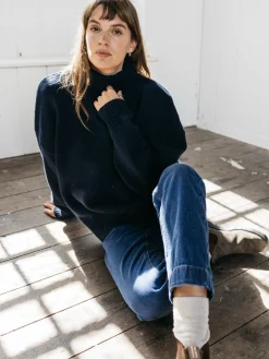 Store Finisterre Women's Eyre Roll Neck Knit Sweater Navy