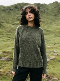Shop Finisterre Women's Farne Crew Neck Knit Sweater Olive