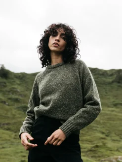 Shop Finisterre Women's Farne Crew Neck Knit Sweater Olive